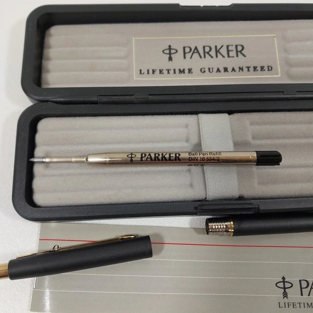 Parker‎ Insignia Ballpoint Pen Matte Black & Gold Trim Made In USA Tested In Box